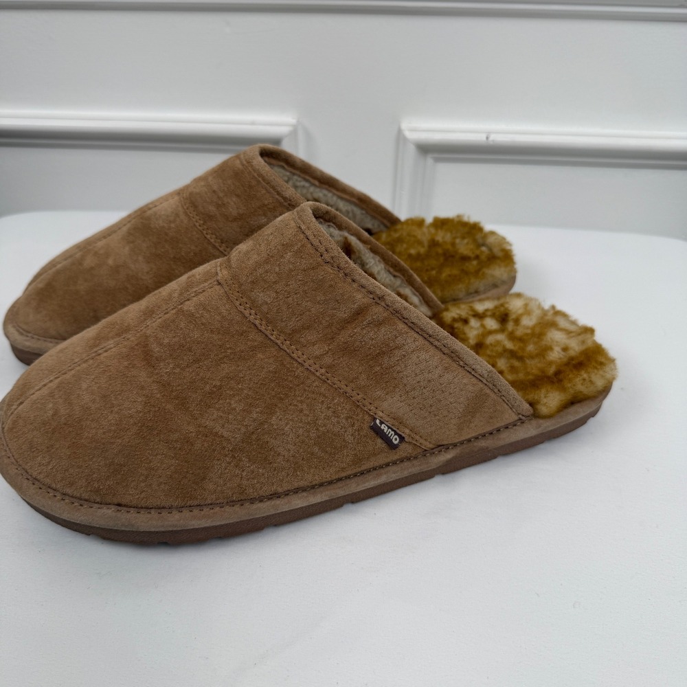 Lamo Mens Chestnut Suede Faux Fur Lined Scuff Slippers House Shoes Size 11